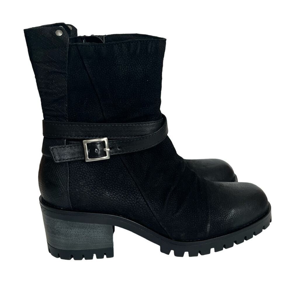Miz Mooz Marjorie Leather Wraparound Ankle Strap Moto Boots Size 42 EU